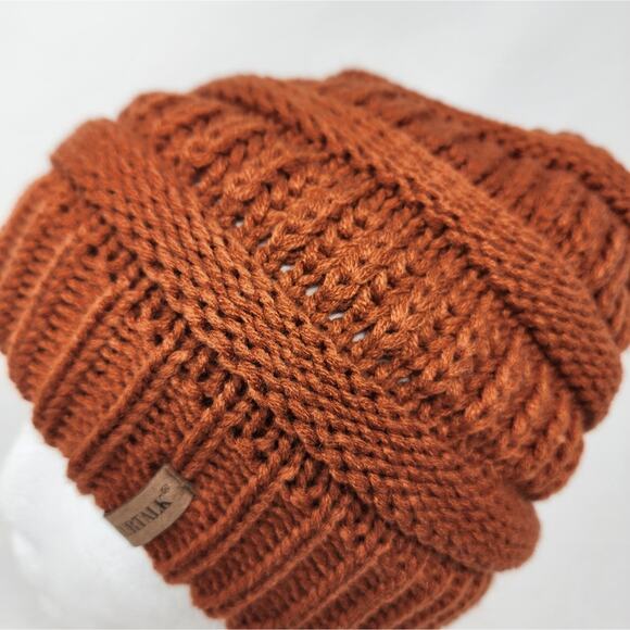 Furtalk Slouchy Knit  Rust Brown Beanie Hat Fleece Lined Ski Skull One Size New - Picture 3 of 8